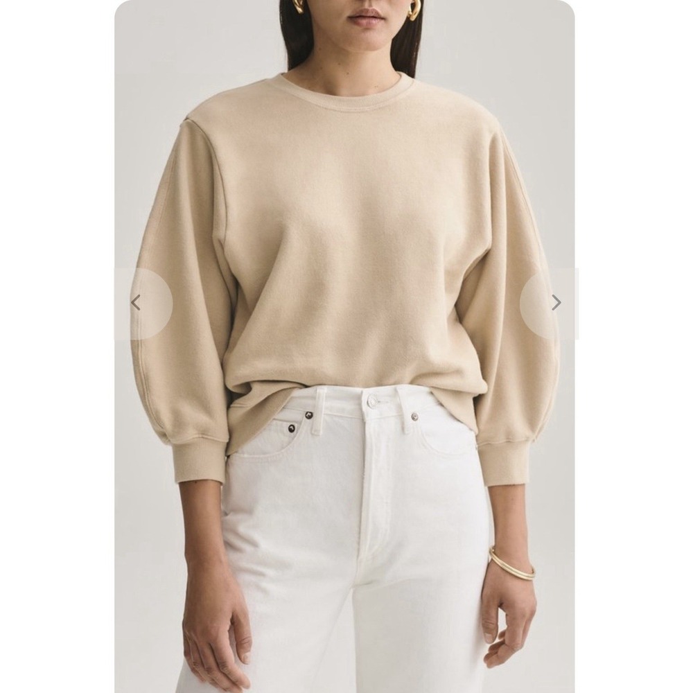 Agolde THORA Crew Neck Sweater Sz Large Tan Cotton Minimalist Closet Staple